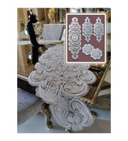 Damla 5 Parça Lüks Runner Salon Oda Sehpa Masa Örtü Takımı Fransız Güpürlü Çeyizlik Set Pudra (Krem)