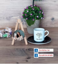 Yılbaşı Hediyesi Türk Kahvesi Fincanı Ahşap Altlıklı ve Fotoğraflı Ahşap Anahtarlık Hediye (Model 7)