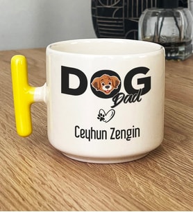 Kişiye Özel Dog Dad Hediye T Kupa Bardak Köpek Babası (Sarı)