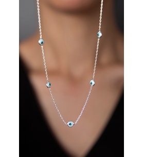 Elika Silver Kadın Nazar Model 925 Ayar Gümüş Kolye (Beyaz)