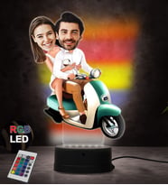Doğum Günü Hediyesi,Sevgiliye Hediye, Kişiye Özel Fotoğraflı  Motorcu Çift 2 Karikatür 3D Led Lamba (RGB)