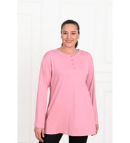 Kadın Düğme Detaylı Büyük Beden Bluz 1376-23 (Pembe)