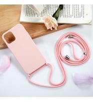 Apple iPhone 12 Pro Max Kılıf Kamera Çıkıntılı Airbag Askılı Tasarım Sert Silikon (Pembe)