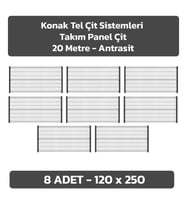 KONAK TEL ÇİT SİSTEMLERİ 8 ADET TAKIM PANEL ÇİT (8 ADET 120 CM X 250 CM PANEL ÇİT VE 8 ADET PANEL ÇİT DİREĞİ 120 CM) (Antrasit)