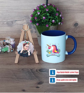 Unicorn Kupa Bardak Beyaz ve Fotoğraflı Ahşap Anahtarlık Hediye (Model 3)
