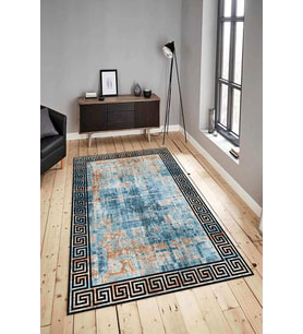 Dijital Baskılı Yıkanabilir Kaymaz Modern Renkli Salon Halısı Mutfak Halısı Yolluk ND-HY-1257 (Mavi)