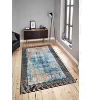 Dijital Baskılı Yıkanabilir Kaymaz Modern Renkli Salon Halısı Mutfak Halısı Yolluk ND-HY-1257 (Mavi)