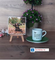 Teyzeye Hediye Fotoğraflı Dekoratif Taş, Ahşap Altlıklı Türk Kahvesi Fincanı Hediye (Model 9)