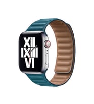 Uyumlu Model Apple Watch 7 8 45mm Kordon Baklalı Deri Kordon (Petrol Mavisi)