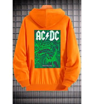 Unisex Ac Dc Baskılı Kapüşonlu Sweatshirt (Turuncu)