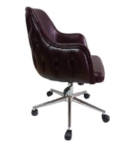 Büro Sandalyesi Kapitone Desenli Suni Deri Siyah Metal Ayaklı (Bordo)