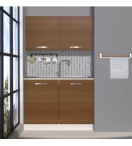 Decoraktiv Mini 120 MDF Hazır Mutfak Dolabı - Tezgah Dahil - Parlak Beyaz (Ceviz)
