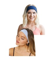 2'li Spor Saç Bantları - Kadın & Erkek Spor Tenis Yoga Koşu Makyaj Cilt Maskesi Yüz Yıkama Tarz Ter Kafa Bandı Unisex Kombin Esnek Saç Bandı Seti (Buz Mavi-Saks)
