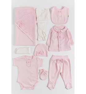Natural Fiyonklu 10 Parça Kız Bebek Hastane Çıkışı Bebek Takımı (Pembe)