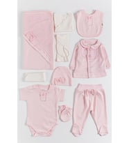 Natural Fiyonklu 10 Parça Kız Bebek Hastane Çıkışı Bebek Takımı (Pembe)