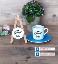 Damat Türk Kahvesi Fincanı Lacivert ve Ahşap Anahtarlık Hediye (Model 2)