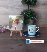 Babaya Doğum Günü Hediyesi Fotoğraflı Dekoratif Taş, Ahşap Altlıklı Türk Kahvesi Fincanı Hediye Babalar Günü Hediyesi (Model 4)
