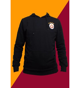 Galatasaray Orijinal Sweat Kapüşonlu Fermuarlı Siyah Özel İsim Baskılı (Siyah-Sarı)