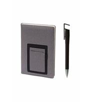 Sedef Silver 13 x 21 Kanguru Cepli Termo Deri Tarihsiz Ajanda Defter Telefon Tutucu lu Kalem Seti (Gri)