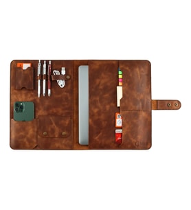 Twingold Kişiye Özel %100 Deri Rainbow Macbook Organizer 12-13-14" Antrasit (Kahverengi)