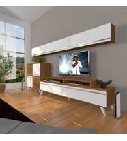 Decoraktiv Ekoflex 8 Mdf Retro Tv Ünitesi Tv Sehpası (Beyaz - Kahverengi)