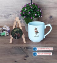 Baykuş Kupa Bardak Beyaz ve Fotoğraflı Ahşap Anahtarlık Hediye (Model 5)