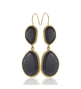 Kadir Jewellery 22 Ayar Altın Kaplama Kadın Sallantılı Küpe -El İşçiliği Ve Hipoalerjenik Küpe (Siyah)