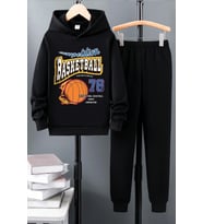 Basketball Baskılı Çocuk Rahat Eşofman Takımı (Siyah)