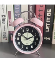 Fosforlu ve Işıklı Çalar Saat Ev Ofis Aksesuar Nostaljik Masa Saati (Pembe)