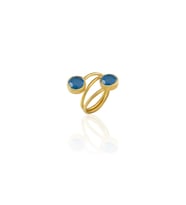 Kadir Jewellery 22 Ayar Altın Kaplama Zirkon Taşlı Ayarlanabilir Renkli Taşlı Yüzük (Koyu Mavi)