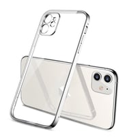 iPhone 11 6.1inç Renkli Kenar Şeffaf Kılıf Kamera Korumalı Silikon Kılıf (Gümüş)