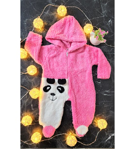 Unisex Bebek Pandalı Peluş Tulum (Pembe)