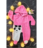 Unisex Bebek Pandalı Peluş Tulum (Pembe)