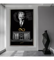 Metal Çerçeveli Atatürk Cam Tablo (Bronz)