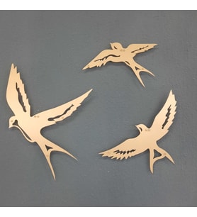 Gowpenart 3'lü Kırlangıç Ev & Ofis Metal Duvar Tablosu Hediye Tablo / 26x35 Cm - 24x25 Cm - 23x14 Cm (Gold)