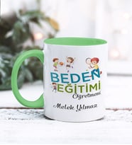 Beden Eğitimi Öğretmeni Tasarımlı Kişiye Özel Kupa Bardak (Yeşil)