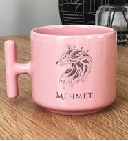 Kişiye Özel Etnik Kurt Hediye Pastel T Kupa Babaya Sevgiliye Hediye (Pembe)