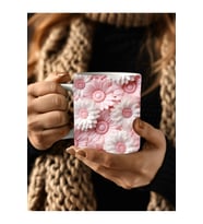 Çiçek Modellerinde 3 Boyutlu Tasarım Seramik Kupa Mug - Hediyelik Kupa Bardak (03)