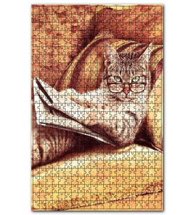Cakapuzzle Gezete Okuyan Kedi Desenli Görsel Puzzle Yapboz MDF (Ahşap) (500 Parça)