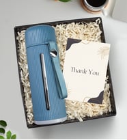 Hediye Kutusunda 500 ml Plastik Sargılı Cam Matara (Lacivert)