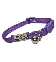 Güvenlik Kilitli isimli Kedi Tasması, isimlikli Kedi Tasması, Kedi Künyesi, Safety Click tasma (Mor)