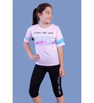 Toontoy Kız Çocuk Garnili Baskılı Taytlı Takım (Açık Pembe)