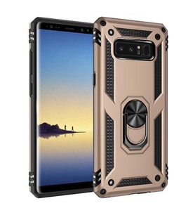Samsung Galaxy Note 8 Uyumlu Kılıf Standlı Manyetik Yüzüklü Military Magnetic Ring Polycarbonate and TPU Case (Gold)