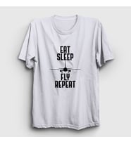 Presmono Unisex Sarı Eat Sleep Fly Repeat Pilot Airplane Uçak T-Shirt 398580tt (Beyaz)