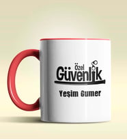 Kişiye Özel Özel Güvenlik Tasarımlı Turuncu Kupa Bardak (Kırmızı)