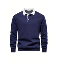 Ghassy Co. Erkek Retro Renk Bloklu Pamuklu Gömlek Yaka Sweatshirt (Lacivert)
