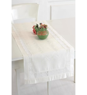 Krem Buldan İpeği Dantelli İşlemeli 50x130 cm Runner (Krem)