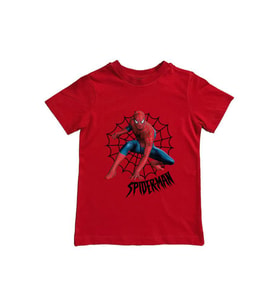Spiderman baskılı örümcek adam pamuklu penye kumaş yazlık çocuk tişört (Kırmızı)