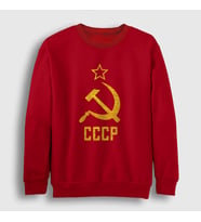 Presmono Unisex Bordo Logo CCCP Sovyetler Birliği Sweatshirt 267028tt (Kırmızı)