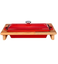 Lava Döküm Ekmek Tenceresi / Kayın Ağacı Servis Standı / Terrine Serisi. Ölçü 11x29cm. (Kırmızı)